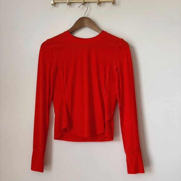 Lululemon UV Protection Fold Over Running Shirt 4 Solar Orange - Picture 1 of 9